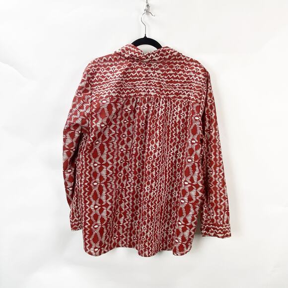 Roaman's 2X Plus Womens Red White Geometric Southwestern Button Front Shirt - Picture 5 of 7